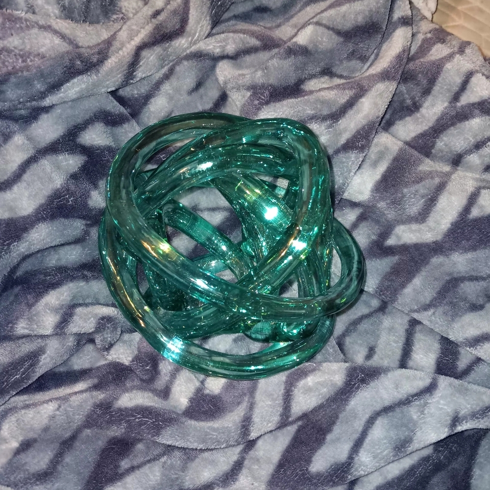 Vintage Art Glass Teal Glass Knot Sculpture Decorative Accent